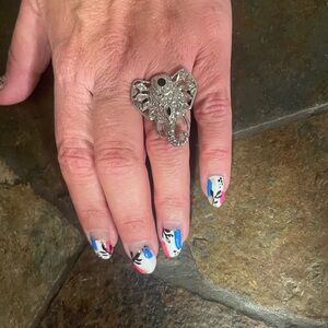 Elephant Statement Ring in Silver with Colorful Nail Art